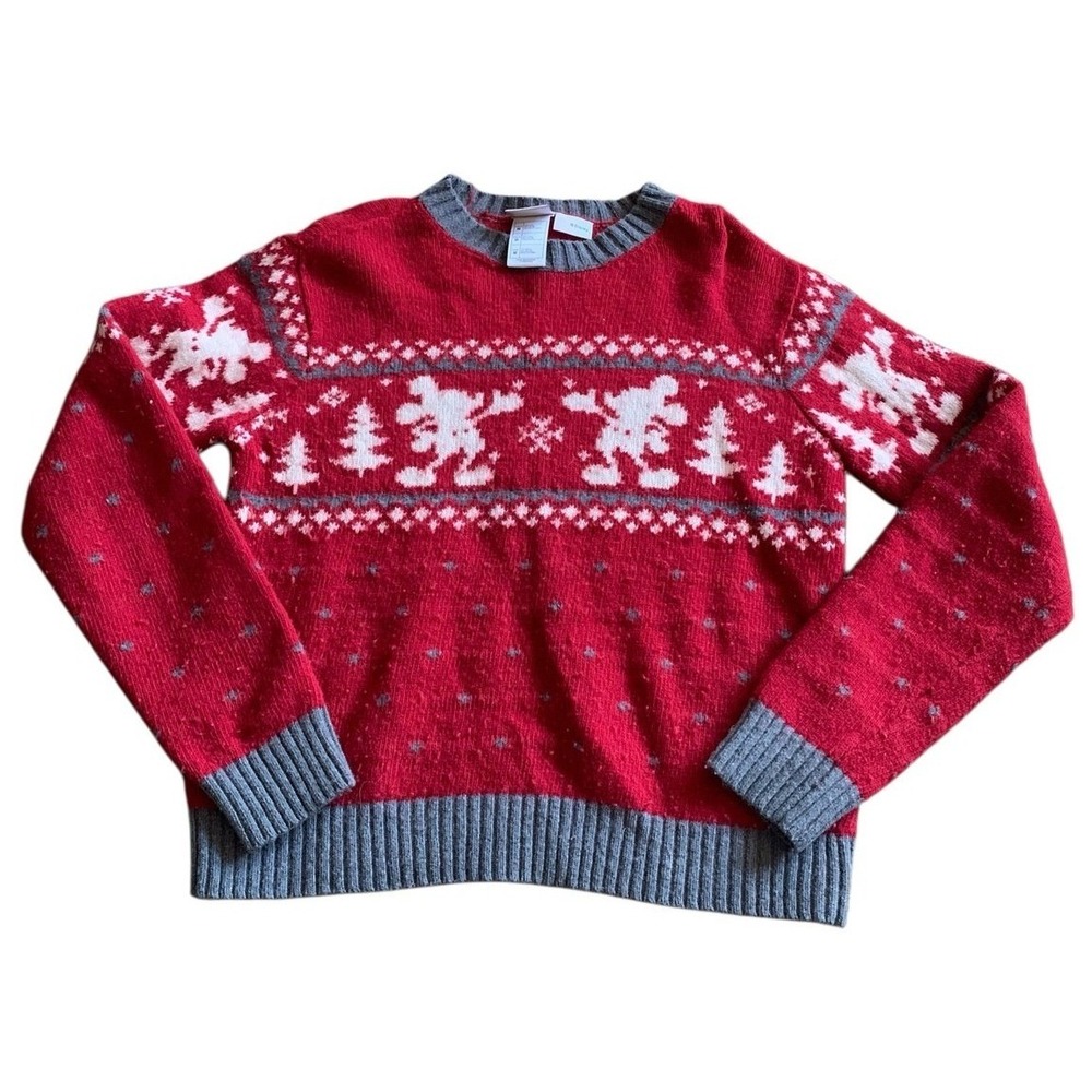 Vintage Mickey Mouse Christmas Sweater Wool Blend Fair Isle Red Disney Size‎ M
